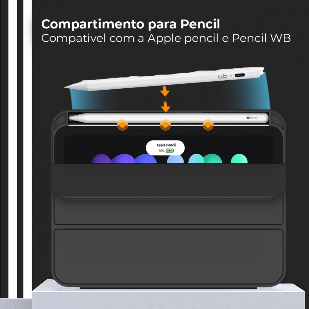Capa iPad Mini 6 8.3 Polegadas WB Slim com Compart. para Pencil Preta