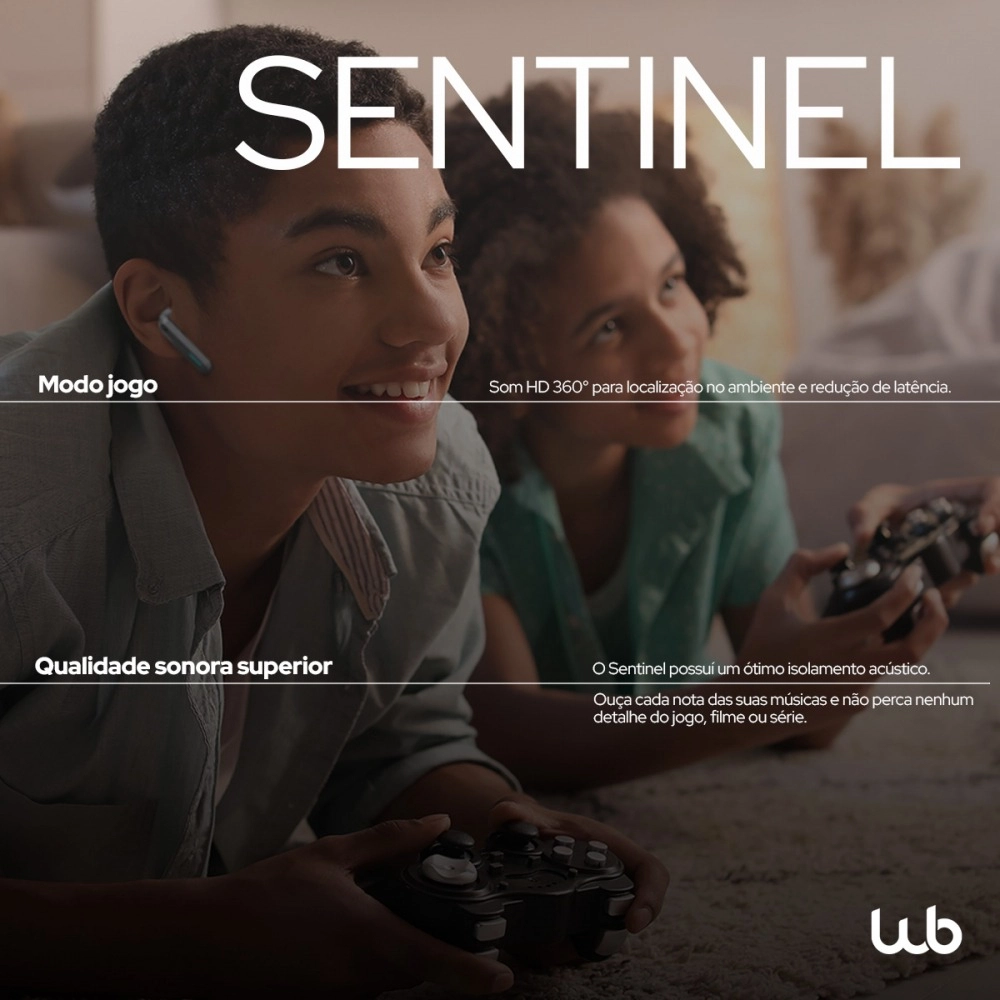 Fone de ouvido Gamer in-ear Bluetooth WB Sentinel TWS Preto com bateria de 20 horas de uso