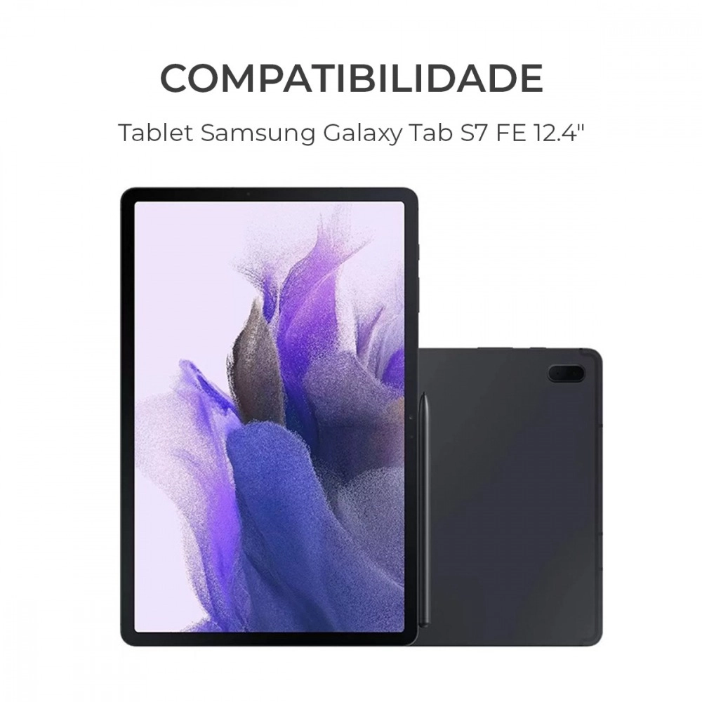 Capa c/ Teclado p/ Samsung Galaxy Tab S7 FE 12.4 Polegadas polegadas WB com duração de até 40hrs de bateria