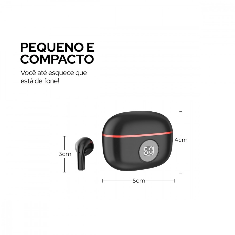 Fone de ouvido Sem fio Bluetooth WB Mini IO In-ear TWS Display Digital Bateria 20h IPX4