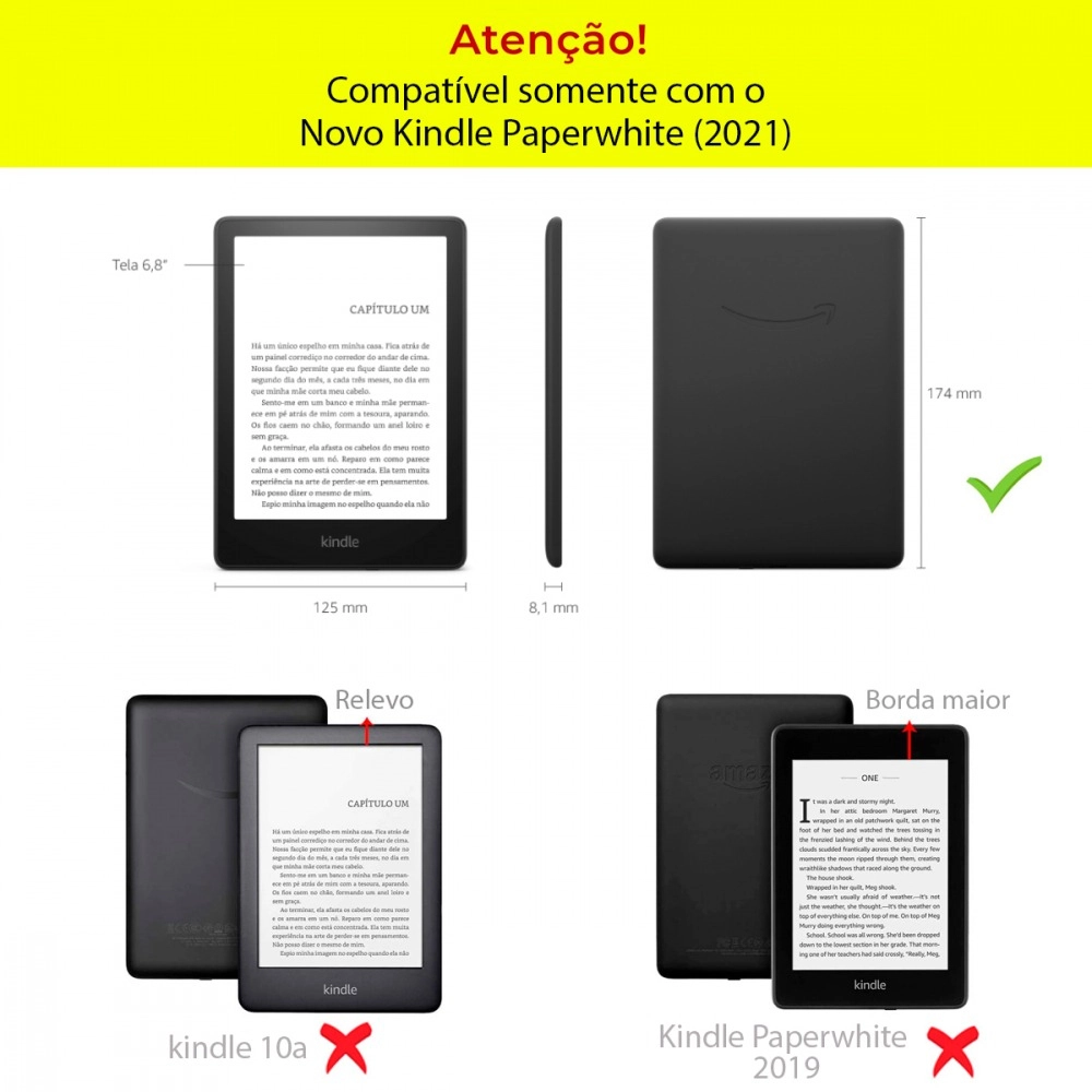 Capa Novo Kindle Paperwhite 11ª Geração 2021 tela 6,8 WB Ultra Leve Silicone Flexível Auto Hibernação e Fecho Magnético Costelação