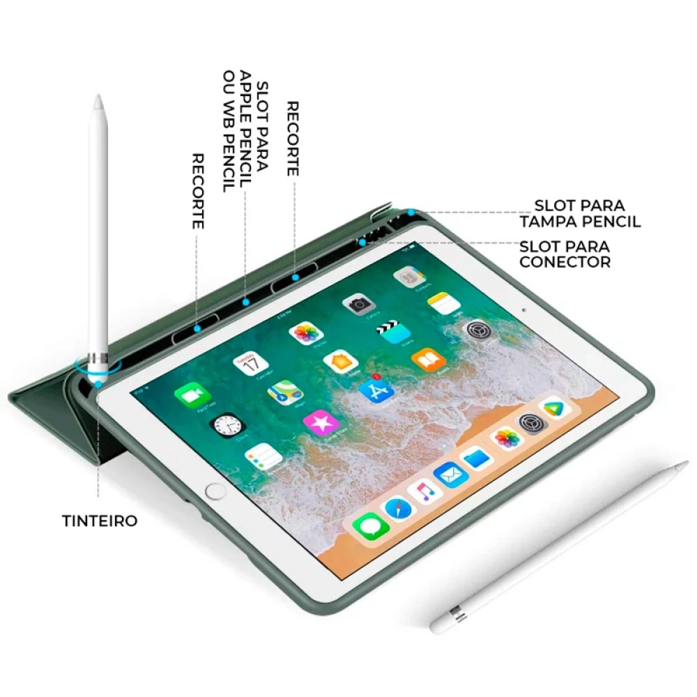 Capa iPad 7a, 8a e 9a Geração 10.2 Polegadas WB Premium Slim Antichoque com Compart. para Pencil
