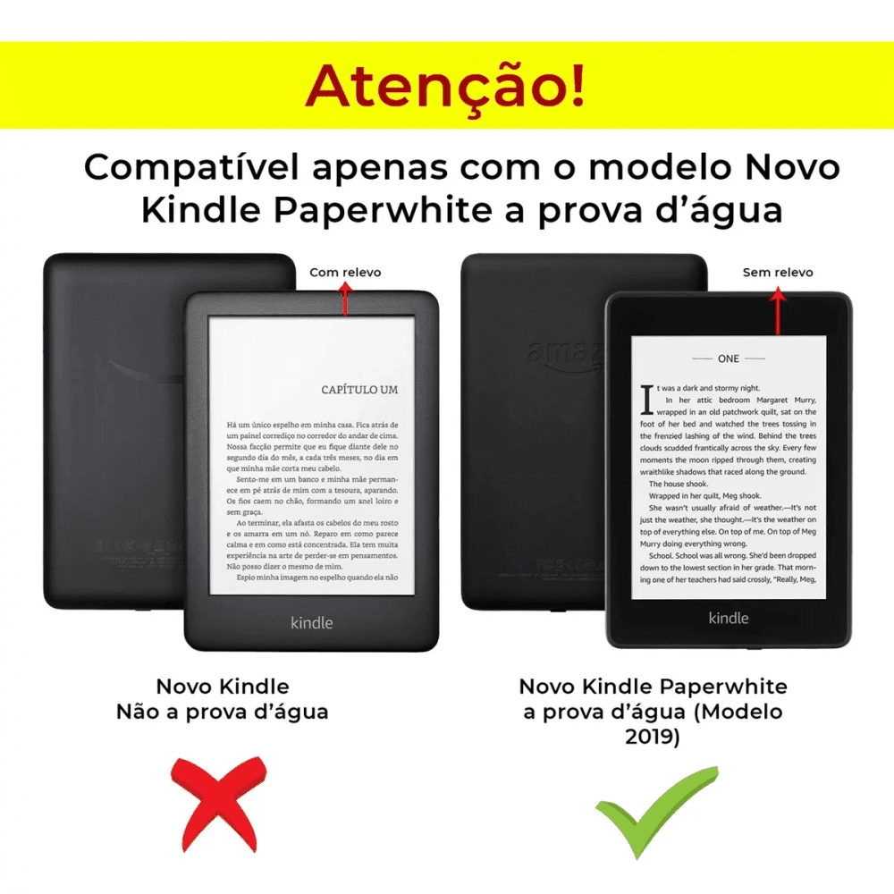 Capa Kindle Paperwhite A Prova D'água Couro Premium Wb Preta