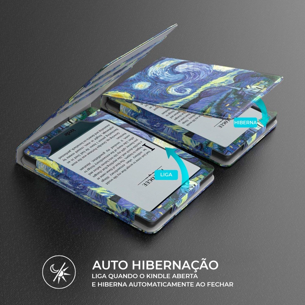 Capa Novo Kindle 11ª geração - 2022 tela 6,0  PolegadasWB Vertical Silicone Flexível Sensor Magnético Van Gogh