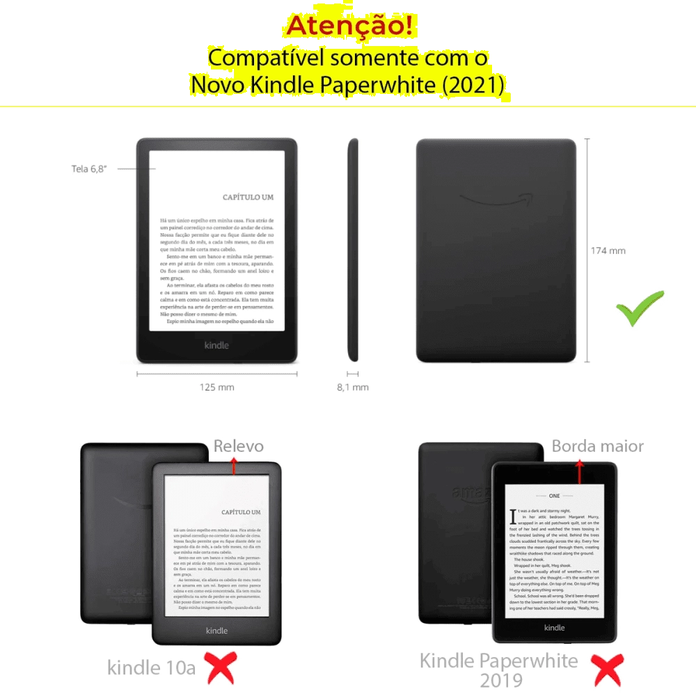 Capa Novo Kindle Paperwhite 11ª Geração 2021 tela 6,8 WB Ultra Leve Silicone Flexível Auto Hibernação e Fecho Magnético