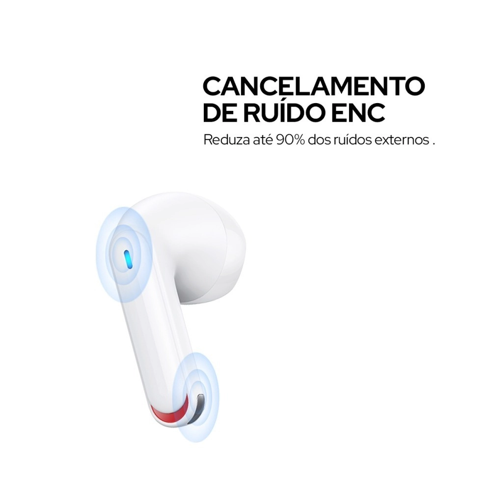 Fone de Ouvido in-ear Sem fio Bluetooth WB Noma PRO Branco cancelamento de ruído ENC