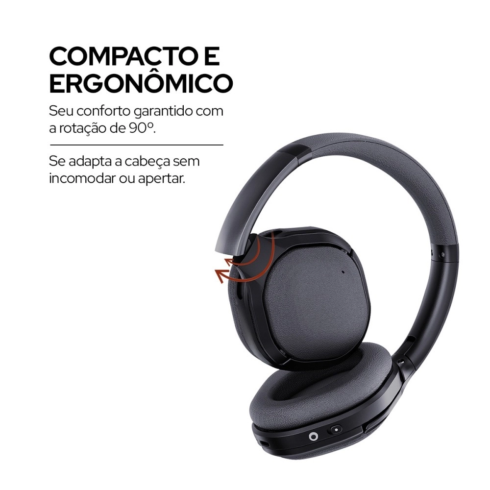 Headphone over-ear Bluetooth WB Siren Pro ANC com duração de até 40hrs de bateria Preto